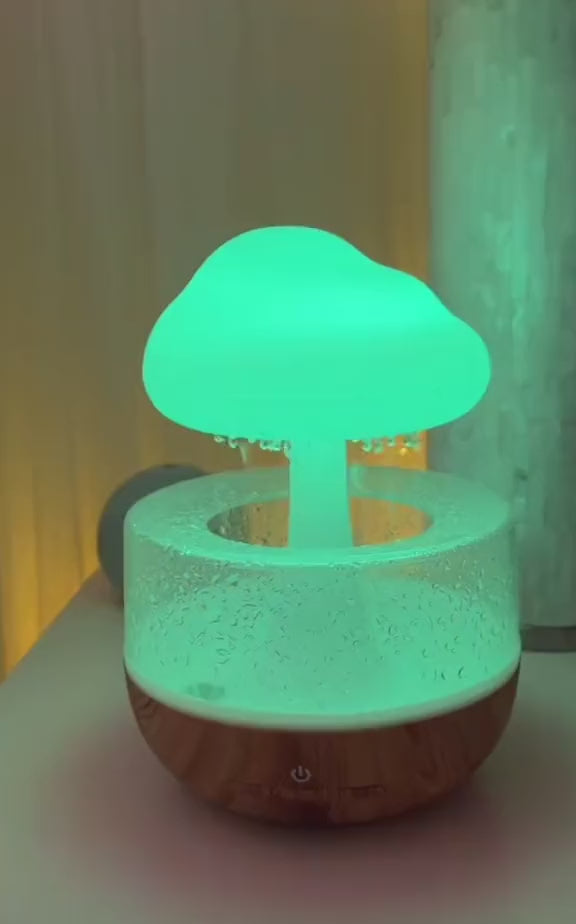 Rechargeable Cloud Rain Aroma Diffuser And LED Humidifier - Elegant Ambient Night Light With Realistic Raindrop Effect For Home And Office Decor