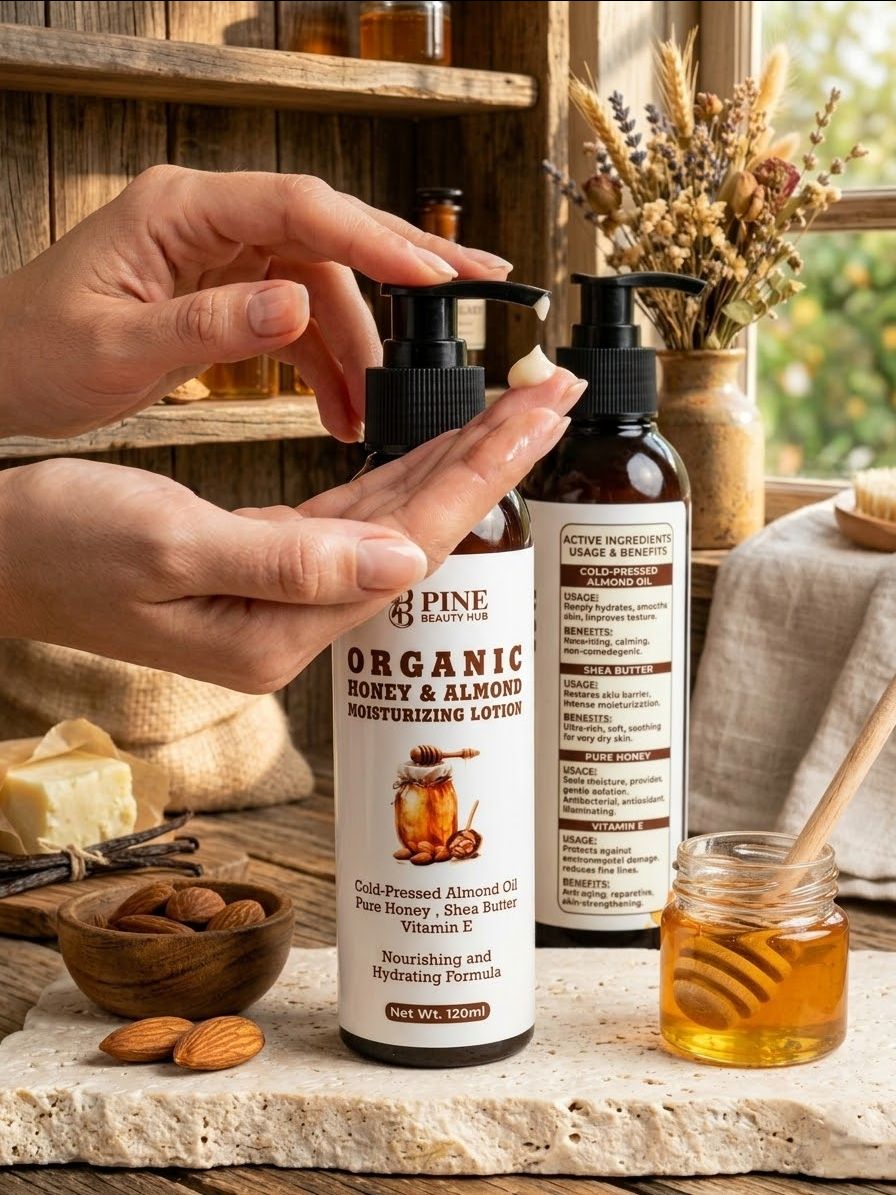 Organic Honey & Almond Moisturizing Lotion by Pine Beauty Hub | Anti-Aging & Skin Barrier Repair Body Lotion - 120ml